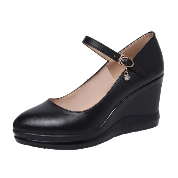 high quality leather shoe for women 7cm wedge high heel platform round toe 32 33 42 43 elegant and fashion shoe white red black - Image 5