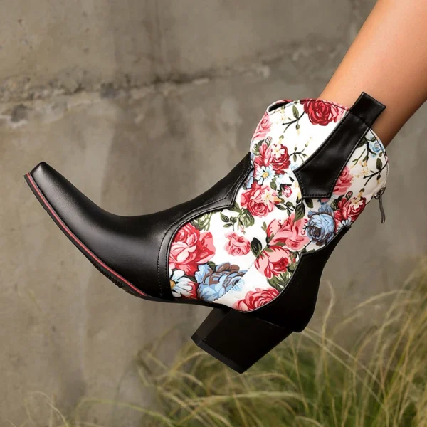 2024new autumn winter women ankle boots plus size 22.5-28cm pu/printing fabric square toeback zip thick heel women modern boots - Image 2