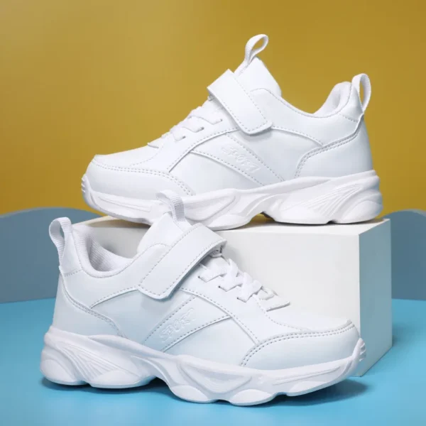 Children Shoes Kids Casual Sneakers Black Pu Leather Sports Shoes for Boy Girls White Shoes School Running Tennis Sneaker - Image 2