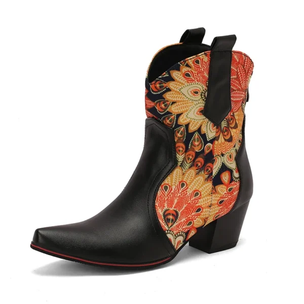 2024new autumn winter women ankle boots plus size 22.5-28cm pu/printing fabric square toeback zip thick heel women modern boots - Image 5